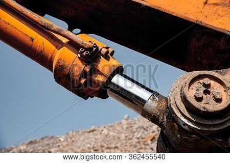 Pneumatic Piston For Machinery Technology. Concept Machine For Lifting The Load And Hydraulic Forces