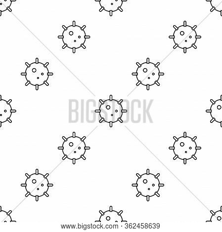 Seamless Coronavirus Vector Pattern. Sign Of 2019-ncov, Novel Coronavirus. Black Outline Virus Model