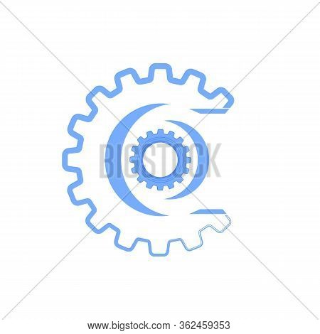 Techno Banner With Geometric Gear Wheels Icon. Machinery Logo. Modern Mechanism Cog Concept. Technol