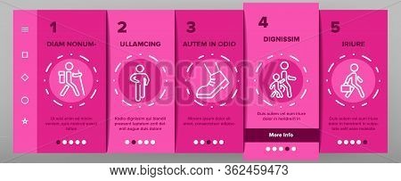 Walk People Motion Onboarding Icons Set Vector. Human Walk With Dog And Luggage, With Case And Backp