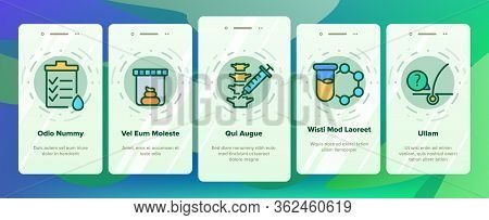 Medical Test Analysis Onboarding Icons Set Vector. Health Medical Test Blood And Sperm, Feces And Mu