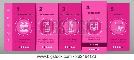 Soap Dispenser Tool Onboarding Icons Set Vector. Soap Dispenser Equipment Fow Wash Hand, Bottle For 