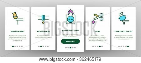 Household Dangers Onboarding Icons Set Vector. Short Circuit And Fire, Flood And Gas Leak, Balloon E
