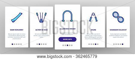 Exercise Band Tools Onboarding Icons Set Vector. Resistance And Stretchable Belt, Athletic Expander 
