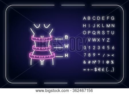 Woman Body Proportions Neon Light Icon. Outer Glowing Effect. Female Measurements, Bespoke Clothing 