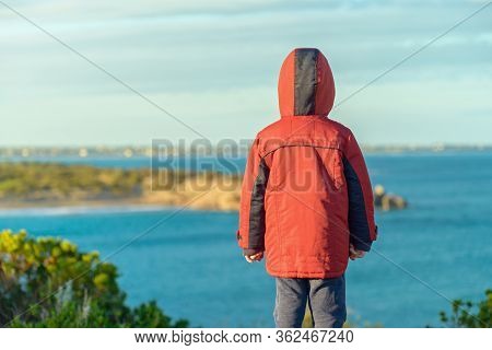 Little Child Standing On The Cliff And Watching The Sea, Port Elliot, South Australia