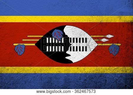 The Kingdom Of Eswatini (swaziland) National Flag. Grunge Background