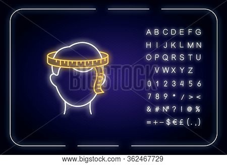 Head Circumference Neon Light Icon. Outer Glowing Effect. Sign With Alphabet, Numbers And Symbols. D