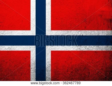 The Kingdom Of Norway National Flag. Grunge Background