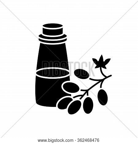 Grapeseed Oil Black Glyph Icon. Organic Ingredient For Haircare Product. Vegan Hair Conditioner. Nat