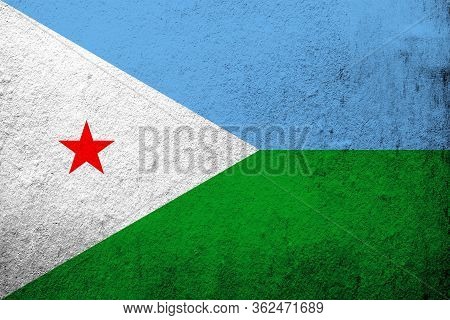 The Republic Of Djibouti National Flag. Grunge Background