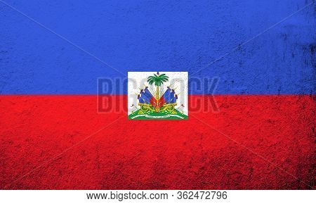 The Republic Of Haiti (hayti) National Flag. Grunge Background