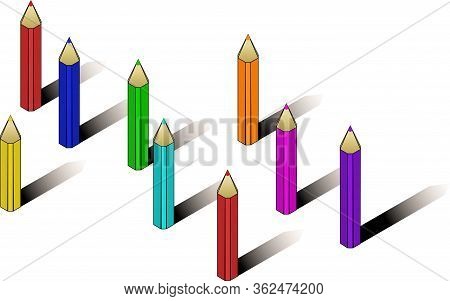 Group Of Colored Pencils. Isometric  Vector Art