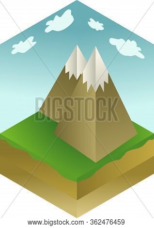 Isometric Image Of The Mountain With Blue Sky