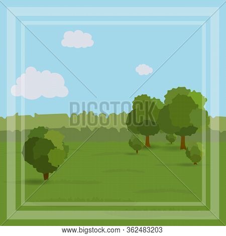 Simple Landscape With Trees And Bushes In Green Tones