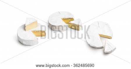 Fresh Slice Camembert Cheese Natural On White Background Complect