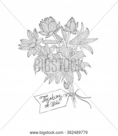Thinking Of You. Vector Card With Bouque