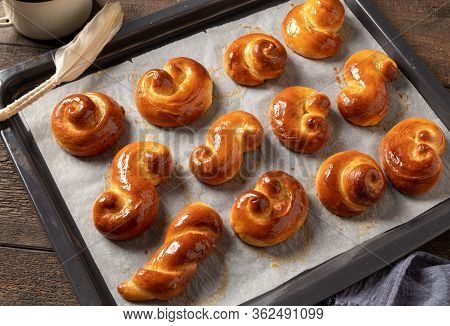 Freshly Baked Jidasky Or Jidase - Traditional Czech Sweet Easter Pastry, Brushed With Warm Honey Mix