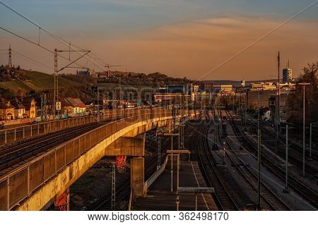 Stuttgart,germany - March 27,2020:zuffenhausen This Is The Wonderful View From The Train Station To 