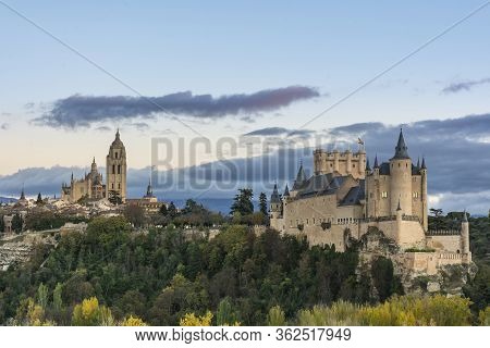 View Of The City Of Segovia With The Alcázar And The Cathedral (spain)