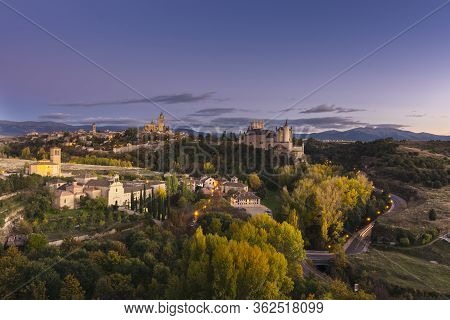View Of The City Of Segovia With The Alcázar And The Cathedral (spain)