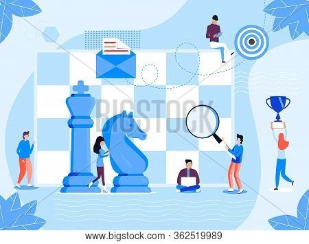 Chess Game Concept Vector. People Work. Business, Marketing Strategy Illustration. Successful Teamwo