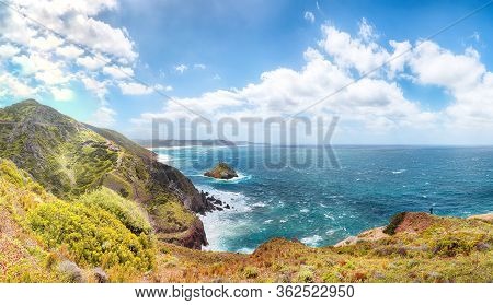 Astonishing Spring View Of Nebida And Fontanamare Coastline With Scoglio Il Morto And Turquoise Sea.
