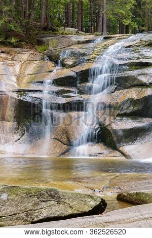 Closeup Of Mumlava Waterfall Near Harrachov In Czech Giant Mountains