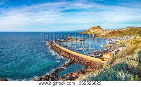 Picturesque View Of Medieval Town Of Castelsardo. Cityscape Of Castelsardo Port.  Location: Castelsa
