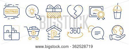 Set Of Business Icons, Such As Puzzle, Gift. Certificate, Save Planet. Parking, Text Message, Energy