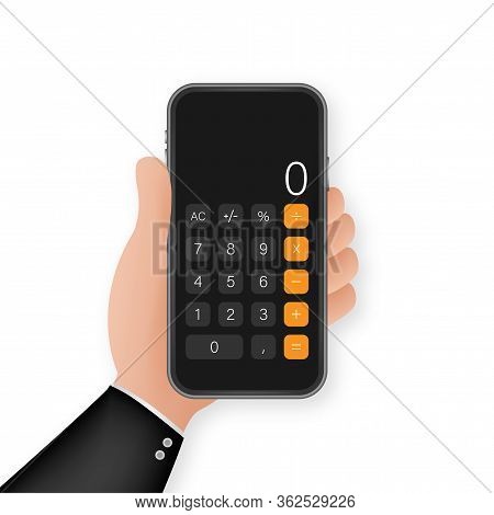 Button With Black Calculator Smartphone. Mobile App Interface. Phone Display. Mobile Phone Smartphon