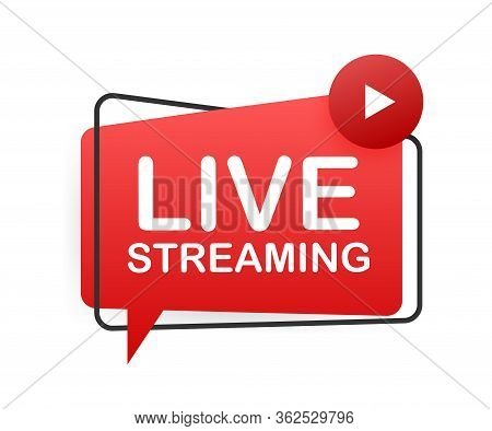 Live Streaming Flat Logo, Red Vector Design Element With Play Button. Vector Illustration