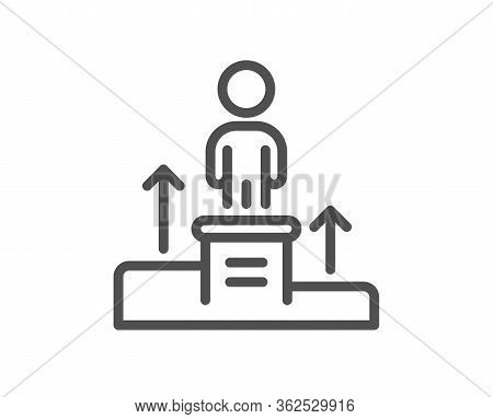 Business Podium Line Icon. Employee Nomination Sign. Person Award Symbol. Quality Design Element. Ed