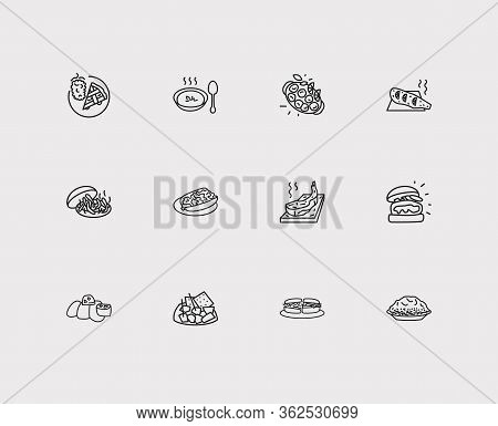 Us Cuisine Icons Set. Maine And Us Cuisine Icons With Massachusetts, South Dakota And West Virginia.