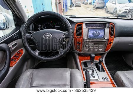 Novyy Urengoy, Russia - April 22, 2020: Interior Of The Offroad Car Toyota Land Cruiser 100.