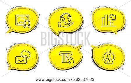 Share Mail Sign. Diploma Certificate, Save Planet Chat Bubbles. Chemistry Lab, Credit Card And Decre