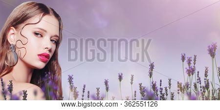 Beauty portrait, hair styling. Close-up of a beautiful young woman with fresh shining make-up and refined elegant hairstyle.