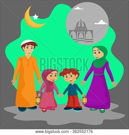 Vector Illustration Of Ramadan Kareem With Mosque Background