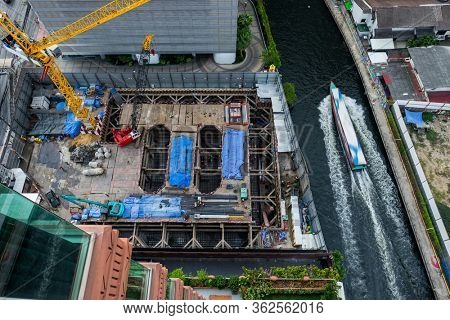 Constrution site in the city of Bangkok during sunset, Thailand