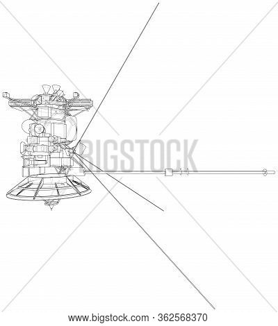 Communication Satellite Concept Outline. Vector Rendering Of 3d. Wire-frame Style. The Layers Of Vis