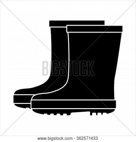 Vector silhouette of rubber boots for the garden on a white background. For agriculture and caring for plants and vegetables. Flat design of the item without filling. Vector and stock illustration.