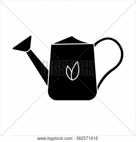 Vector silhouette of a watering can for the garden on a white background. For agriculture and watering plants and vegetables. Flat design objects without fill. Vector and stock illustration.
