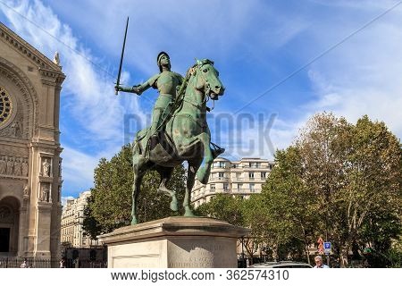 Paris, France - August 30, 2019: This Is The Monument To Joan Darc In Saint-augustin Square In Front