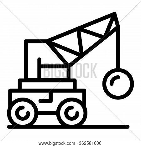 Crane Wrecking Ball Icon. Outline Crane Wrecking Ball Vector Icon For Web Design Isolated On White B