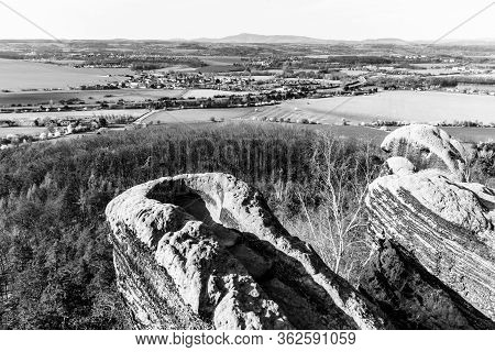 Viewpoint On The Top Of Sandstone Rock Formation In Prihrazy Rocks, Bohemian Paradise, Czech Republi