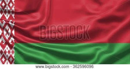 Realistic Flag. Belarussia Flag Blowing In The Wind. Background Silk Texture. 3d Illustration.