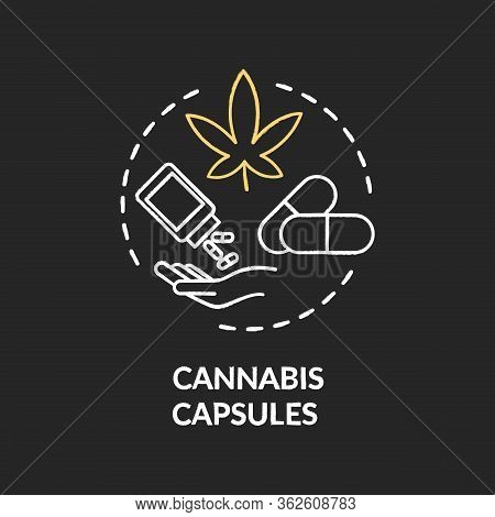 Cannabis Capsule Chalk Rgb Color Concept Icon. Medical Marijuana, Mmj Prescription Idea. Capsule Pil
