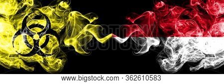 Quarantine In Monaco, Monacan. Coronavirus Covid-19 Lockdown. Smoky Mystic Flag Of Monaco, Monacan W