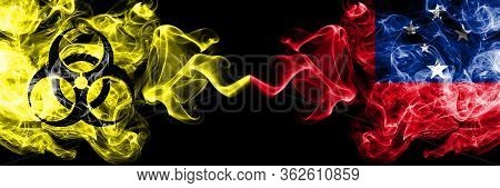 Quarantine In Samoa, Samoan. Coronavirus Covid-19 Lockdown. Smoky Mystic Flag Of Samoa, Samoan With 