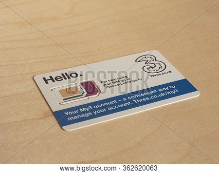 London - Apr 2020: Three Sim Card